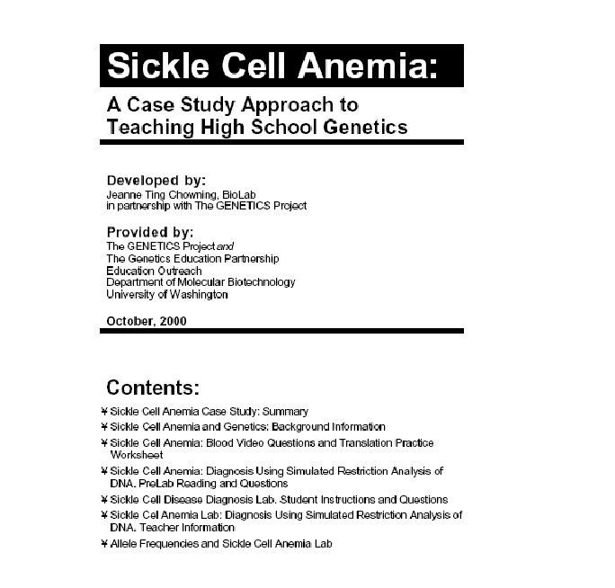 Sickle Cell Anemia  Translation Practice Worksheet