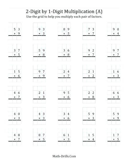 Long Multiplication Worksheets On A Grid Grade 4 Coloring Phonics