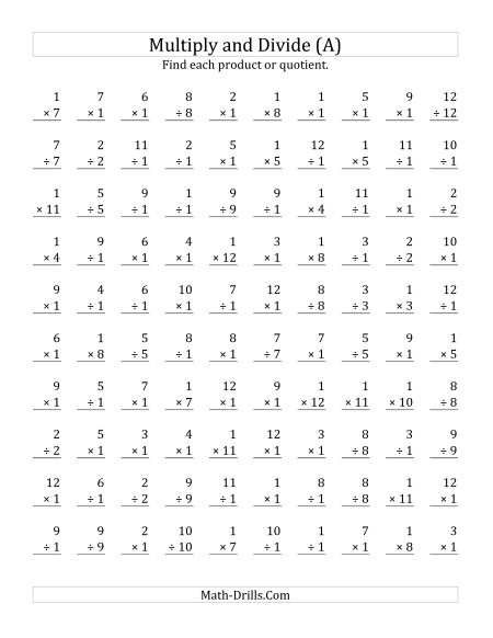Math Sheets For Multiplication And Division