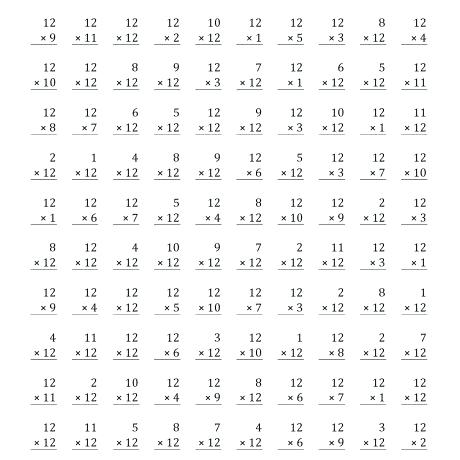 Multiplication Worksheets 1 12 Printable