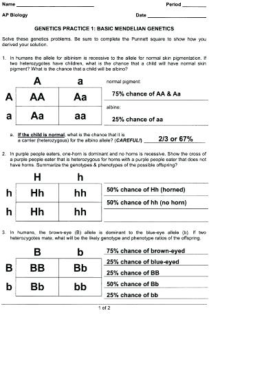 Mendelian Genetics Worksheets Answers â Morningknits Com