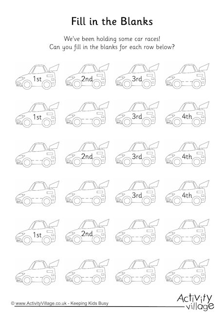 Racing Car Ordinal Numbers 1