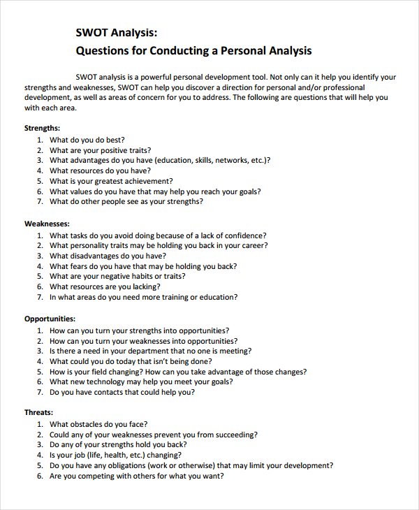 23+ Personal Swot Analysis Templates