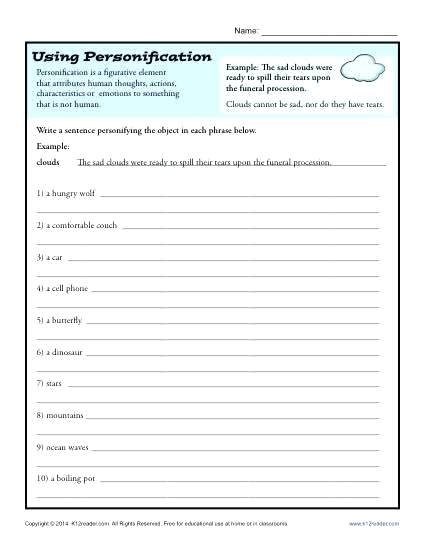 Personification Worksheets Using Personification Figurative