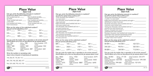 Place Value Worksheet Polish Translation