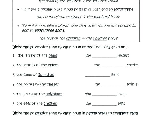 Possessive Nouns Worksheets 5th Grade Possessive Nouns Worksheets