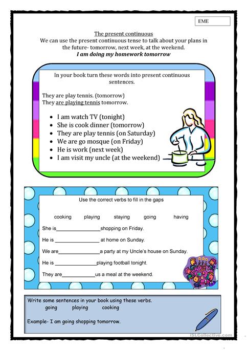 Present Continuous For Future Plans Worksheet