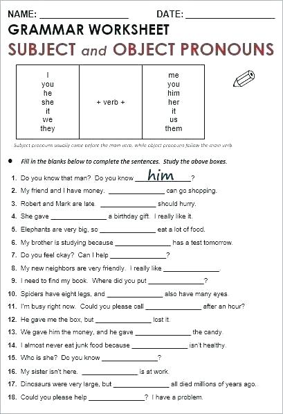 pronoun worksheets 2nd grade