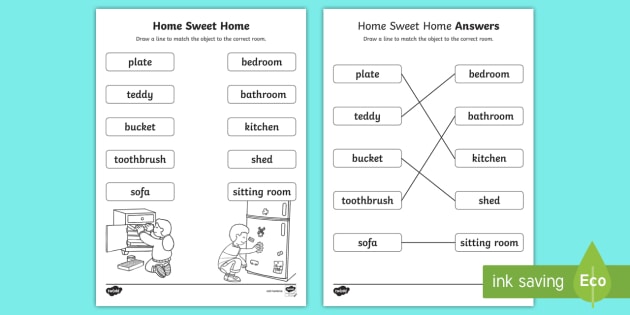 Home Sweet Home Word Matching Worksheet   Worksheet