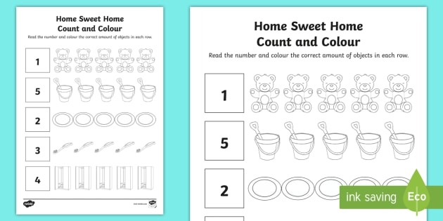 Home Sweet Home Count And Colour Worksheet   Worksheet