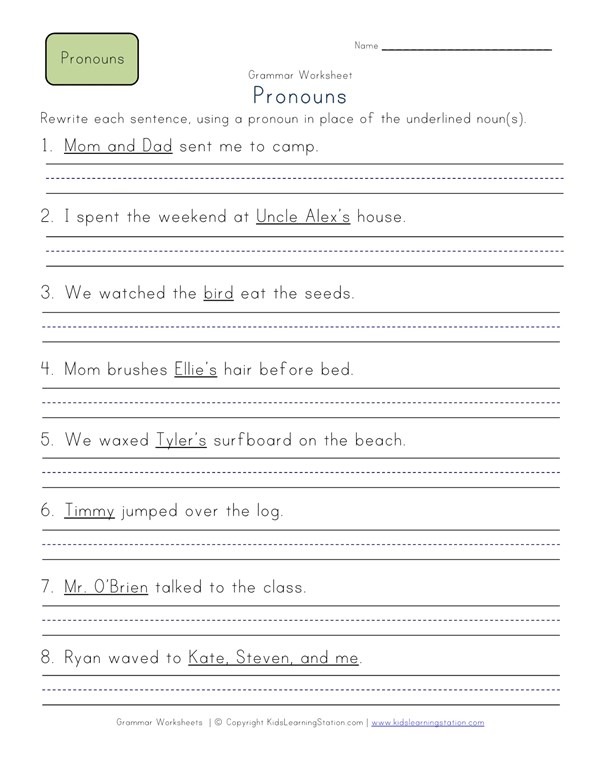 Pronoun Worksheets Second Grade
