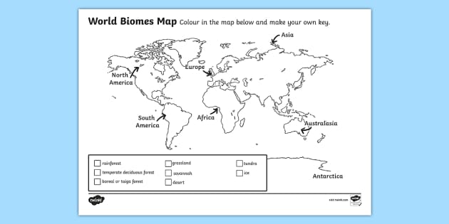 World Biomes Map Coloring Worksheet   Worksheet