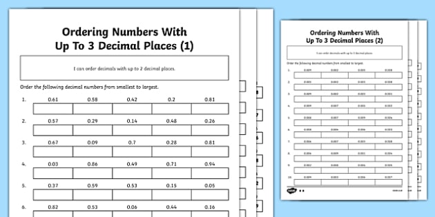 Ordering Numbers With Up To 3 Decimal Places Differentiated