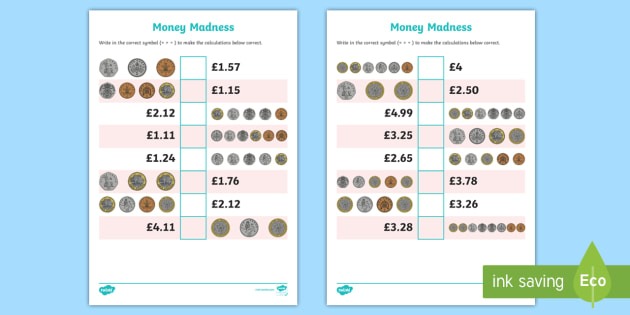 Ks2 Money Madness Greater Than And Less Than Worksheet   Worksheet