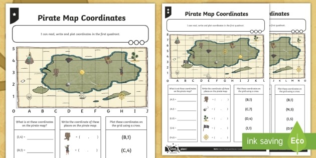 Ks2 Pirate Maths Map Coordinates Differentiated Worksheet   Worksheets