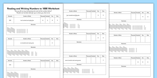 Reading And Writing Numbers To 1000 Worksheet