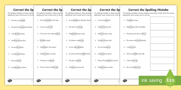 Year 1 & 2 Correct The Spelling Mistakes Worksheets