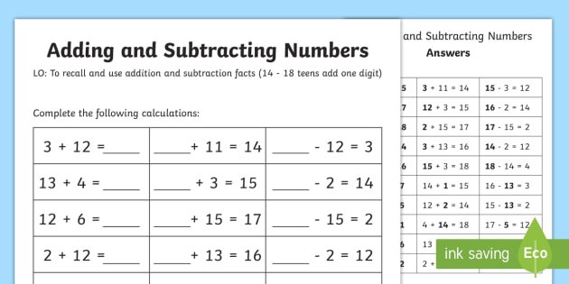 Number Facts Worksheet 14