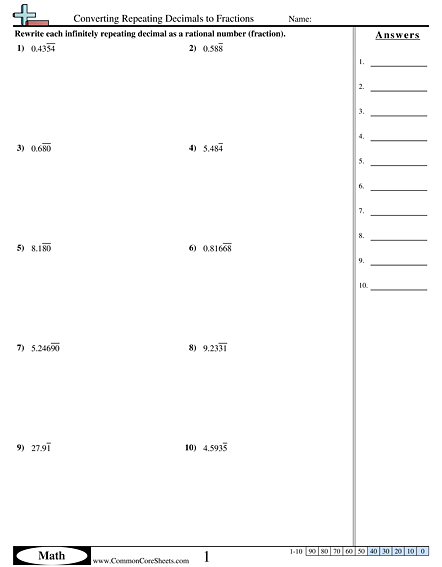 Converting Forms Worksheets