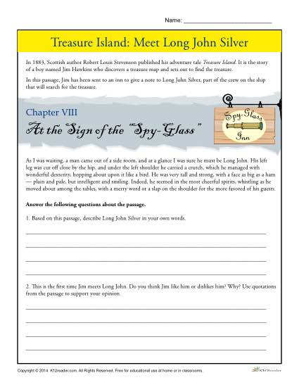 Treasure Island  Meet Long John Silver Comprehension Activity
