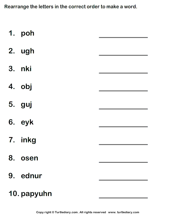 Unscramble Each Word Worksheet