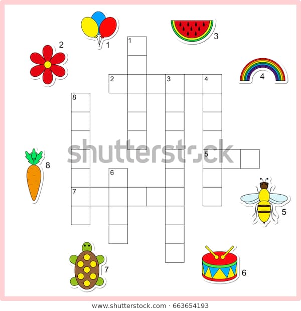 Vector Crossword Worksheet Preschool Kids Educational Stock Vector