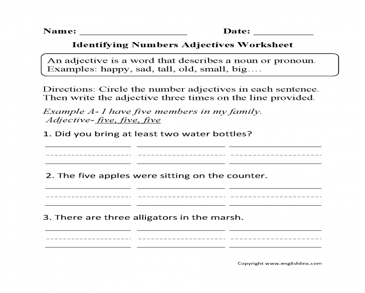 Worksheet Ideas ~ Worksheet Ideas Adjectives Identifying Numbers P