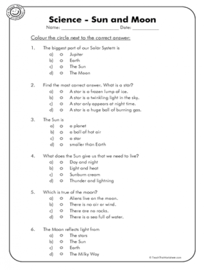 Sun Moon And Earth Worksheets