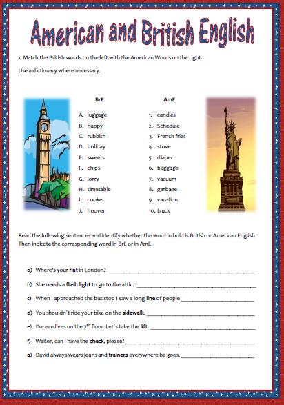 American English Vs British English Worksheet Ii