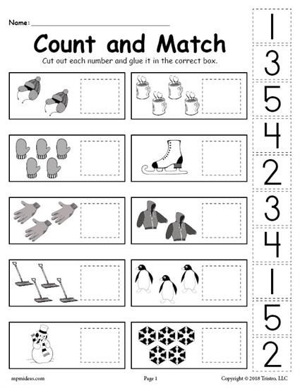 Free Printable Winter Counting And Matching Cut And Paste