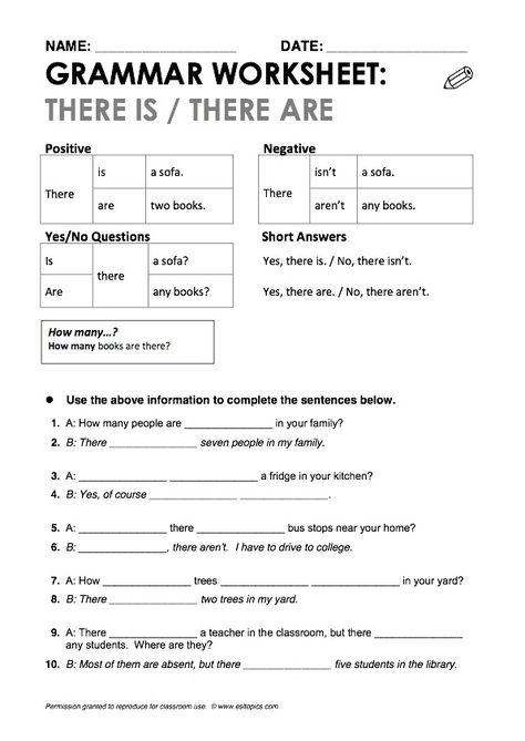 There Is   There Are Grammar Worksheet