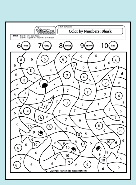 Worksheets Color By Numbers Shark 6 10 Color By Numbers Shark 6 10