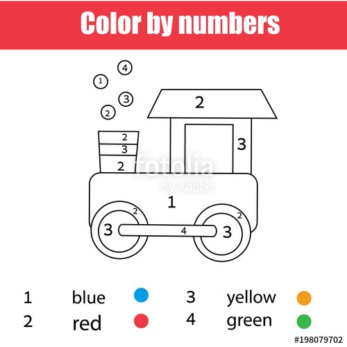Coloring Page With Toy Train  Color By Numbers, Printable