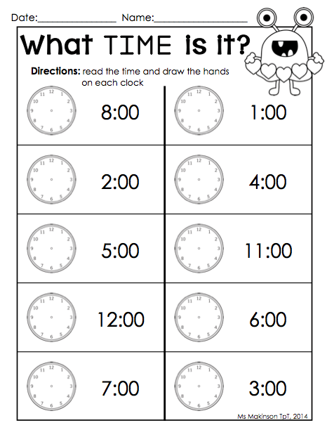 Time Clock For Kindergarten Free Worksheets Samples