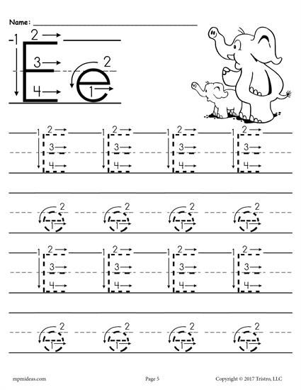 Free Printable Letter E Tracing Worksheet With Number And Arrow