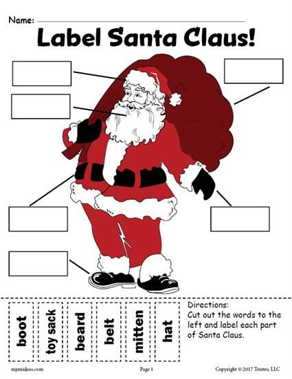 Free Santa Claus Labeling Worksheets