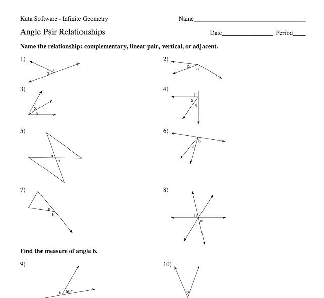 Geometry Angle Relationships Worksheets