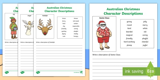 Australian Christmas Character Description Worksheet   Worksheets