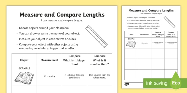 Measure And Compare Lengths Worksheet   Activity Sheet