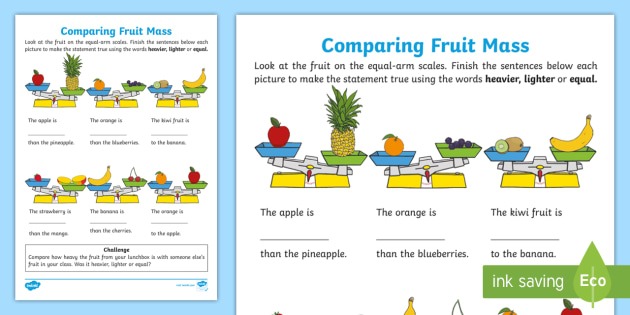 Comparing Fruit Mass Worksheet   Worksheet