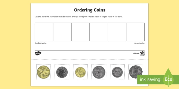Australian Coin Ordering Cut And Paste Worksheet   Worksheet