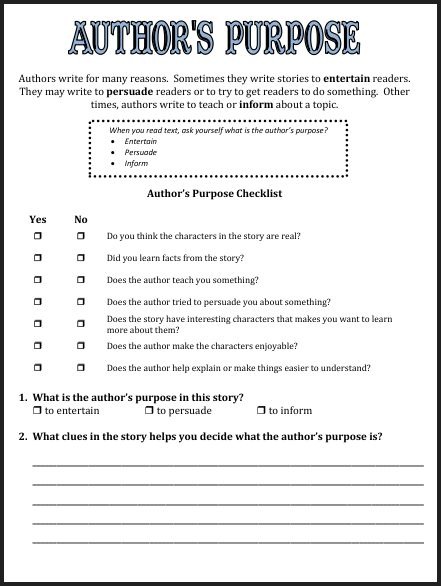 Author's Purpose Worksheets 2nd Grade