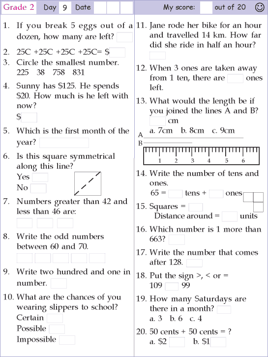 Mental Math Grade 2 Day 9