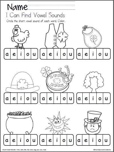 St  Patrick's Day Short Vowel Sounds Worksheet