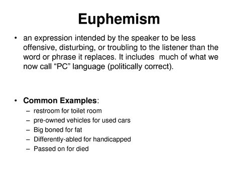 euphemism examples free worksheets samples