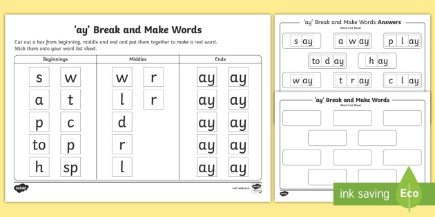 Ay' Sound Break And Make Worksheet