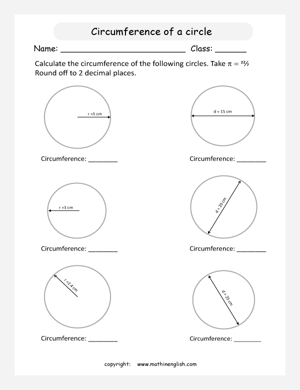Calculate The Circumference Of Circles Given The Radius And Diameter