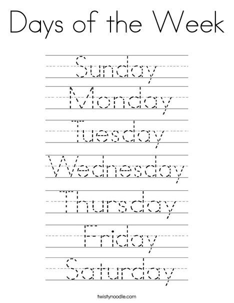 Free Tracing Days Of The Week Worksheets