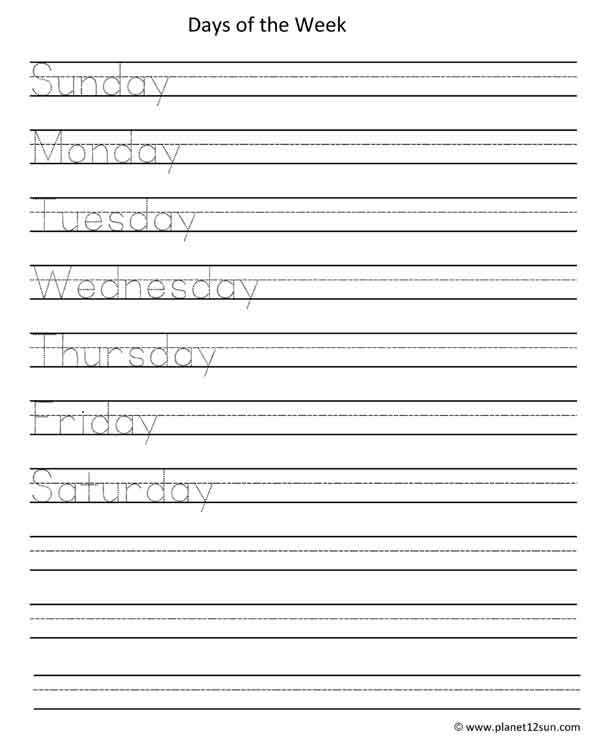 Free Tracing Days Of The Week Worksheets