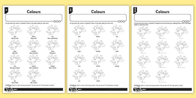 Colours Worksheet   Worksheet Spanish